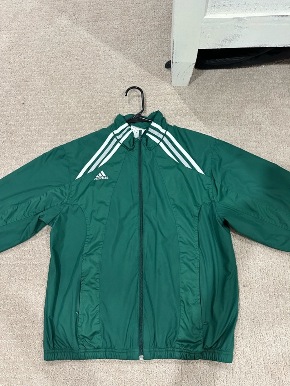 adidas Men's Dark Green Windbreaker Jacket with White Stripes